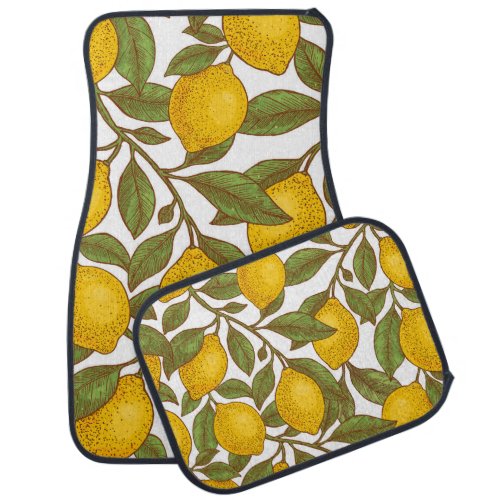 Lemon Botanical Engraved Vintage Pattern Car Floor Mat