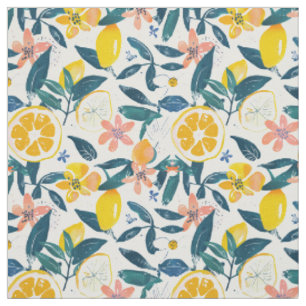 Lemon & Botanical Floral Pattern  Fabric