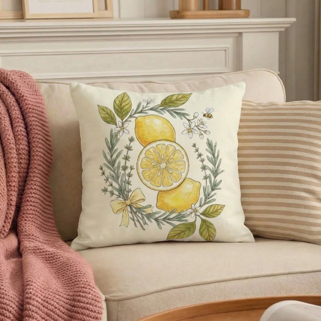 Lemon Botanical Herb Garden Throw Pillow (Creator Uploaded)