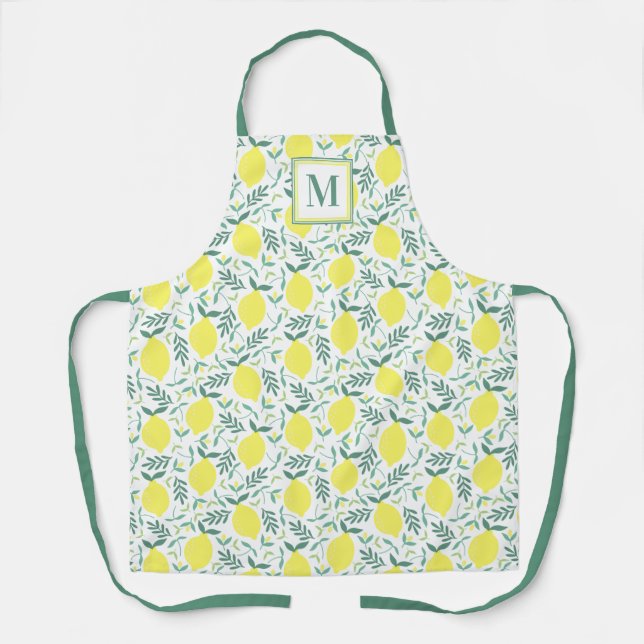 Lemon botanical monogram pattern apron (Front)