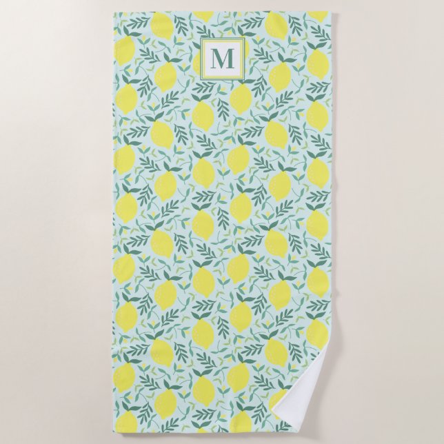 Lemon botanical monogram pattern beach towel (Front)