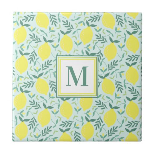 Lemon botanical monogram pattern ceramic tile