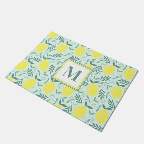 Lemon botanical monogram pattern doormat