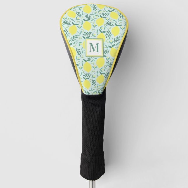 Lemon botanical monogram pattern golf head cover (Front)