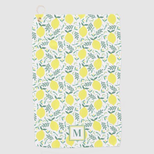 Lemon botanical monogram pattern golf towel