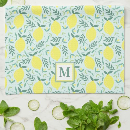 Lemon botanical monogram pattern kitchen towel