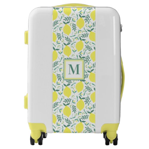 Lemon botanical monogram pattern luggage