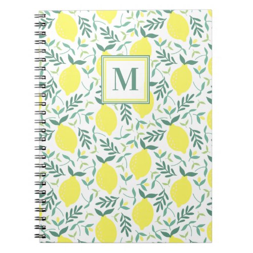 Lemon botanical monogram pattern notebook