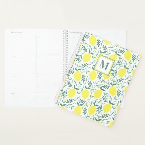 Lemon botanical monogram pattern planner