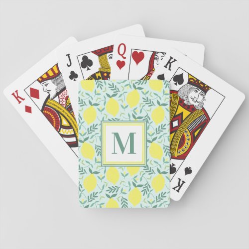 Lemon botanical monogram pattern playing cards