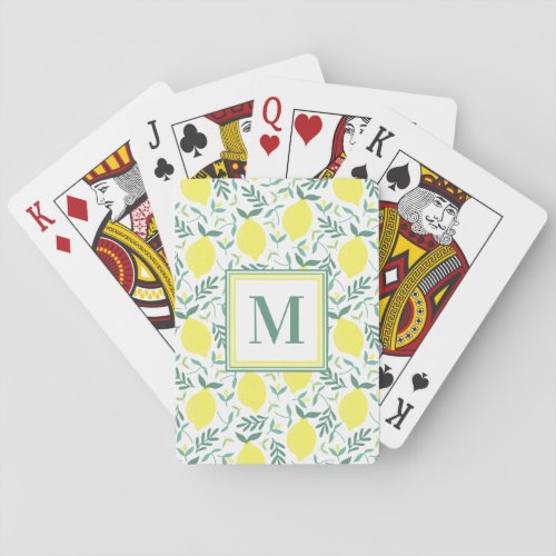 Lemon botanical monogram pattern poker cards
