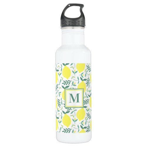Lemon botanical monogram pattern stainless steel water bottle
