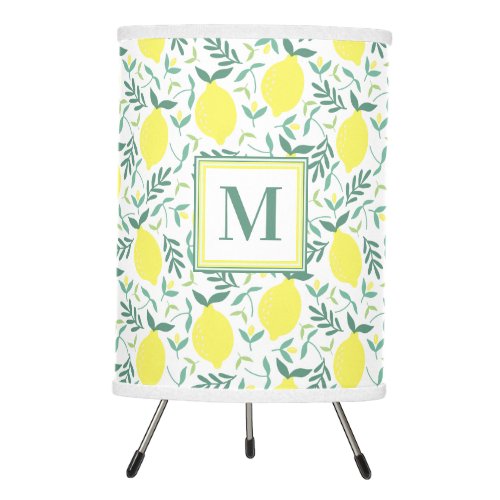 Lemon botanical monogram pattern tripod lamp