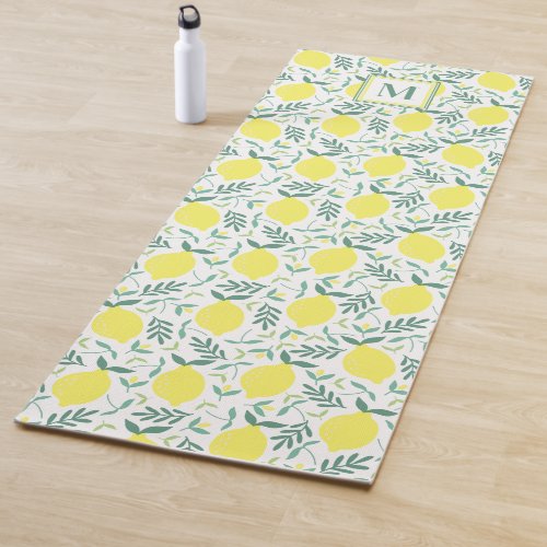 Lemon botanical monogram pattern yoga mat
