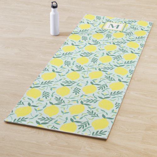 Lemon botanical monogram pattern yoga mat