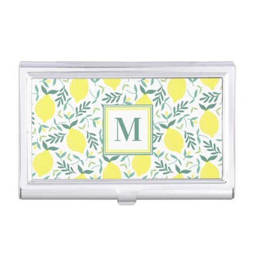 Lemon botanical monogram print business card case