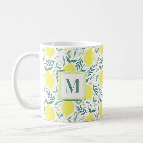 Lemon botanical monogram print coffee mug