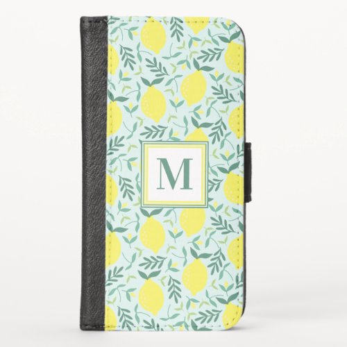 Lemon botanical monogram print iPhone wallet case