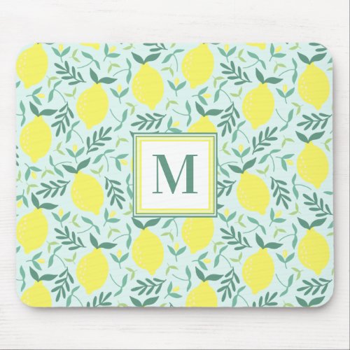 Lemon botanical monogram print mouse pad