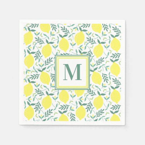 Lemon botanical monogram print napkins