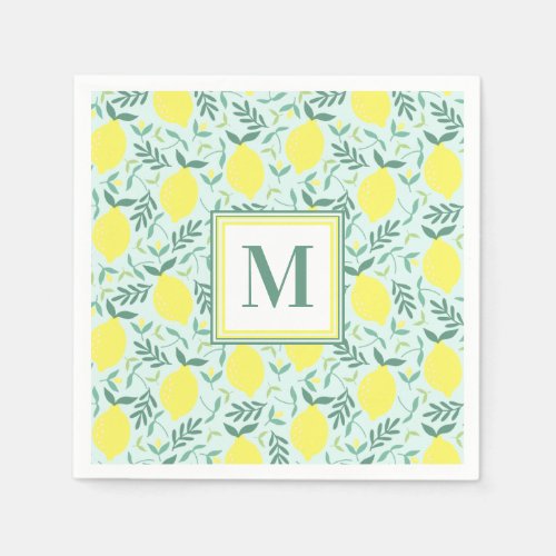 Lemon botanical monogram print napkins