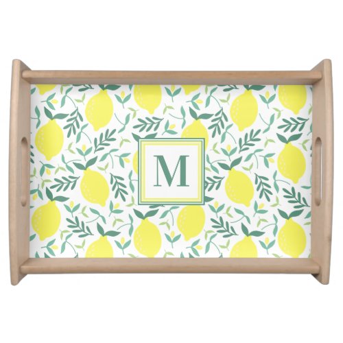Lemon botanical monogram print serving tray