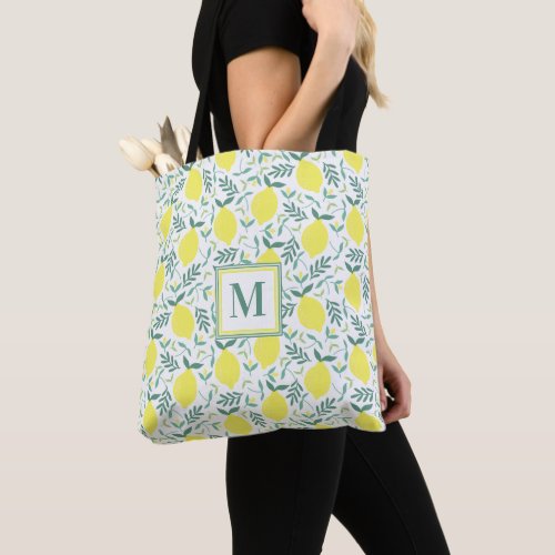Lemon botanical monogram print tote bag