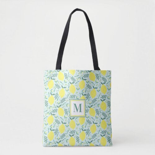 Lemon botanical monogram print tote bag