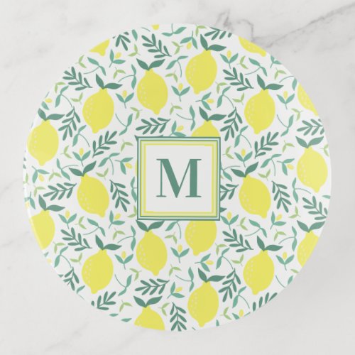 Lemon botanical monogram print trinket tray