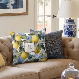 Lemon Botanical Monogram  Throw Pillow