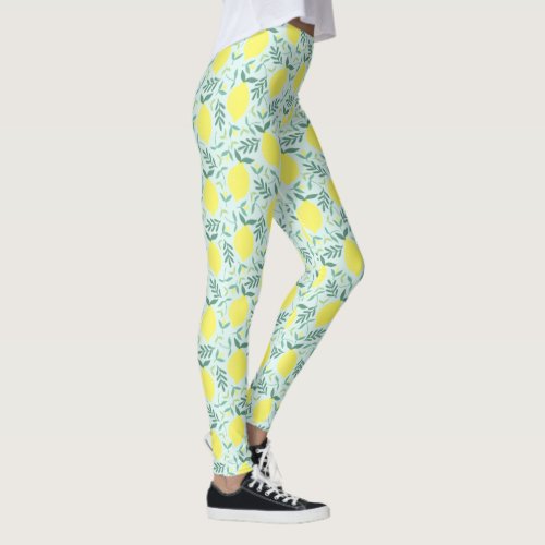 Lemon botanical pattern leggings