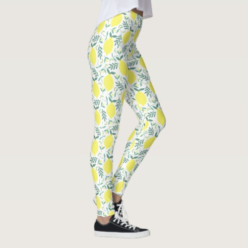Lemon botanical pattern leggings