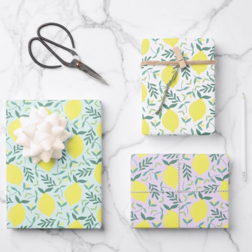 Lemon botanical pattern wrapping paper sheets