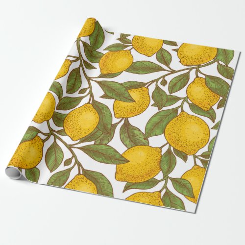 Lemon botanical seamless pattern wrapping paper