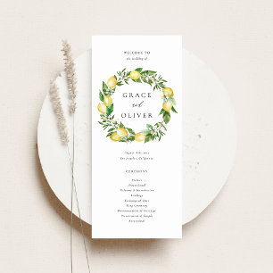Lemon Botanical Wreath with Greenery Wedding Program