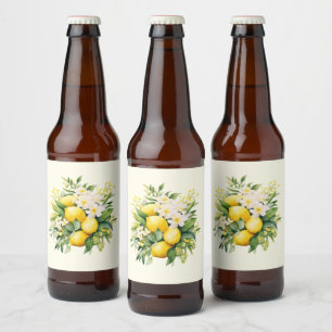 Lemon Bouquet with White Blossoms Beer Bottle Label