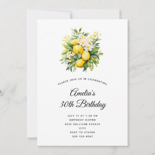Lemon Bouquet with White Blossoms Birthday Invitation
