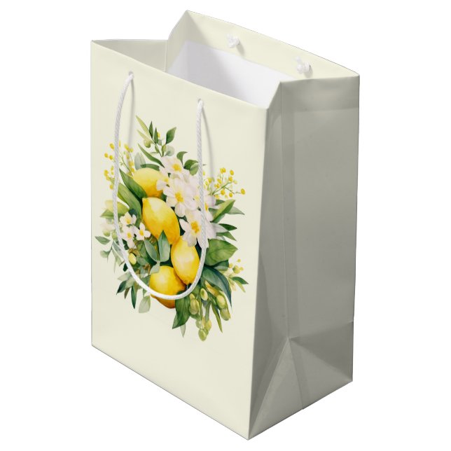 Lemon Bouquet with White Blossoms Birthday Medium Gift Bag (Back Angled)