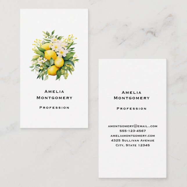 Lemon Bouquet with White Blossoms Business Card (Front/Back)