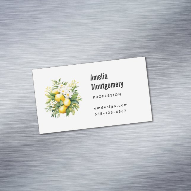 Lemon Bouquet with White Blossoms Business Card Magnet (In Situ)