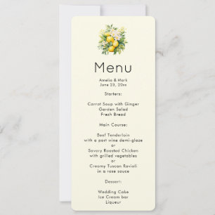 Lemon Bouquet with White Blossoms Menu Invitation