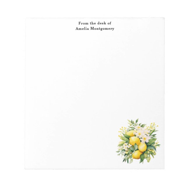 Lemon Bouquet with White Blossoms Notepad (Front)