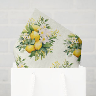 Lemon Bouquet with White Blossoms Pattern Tissue Paper