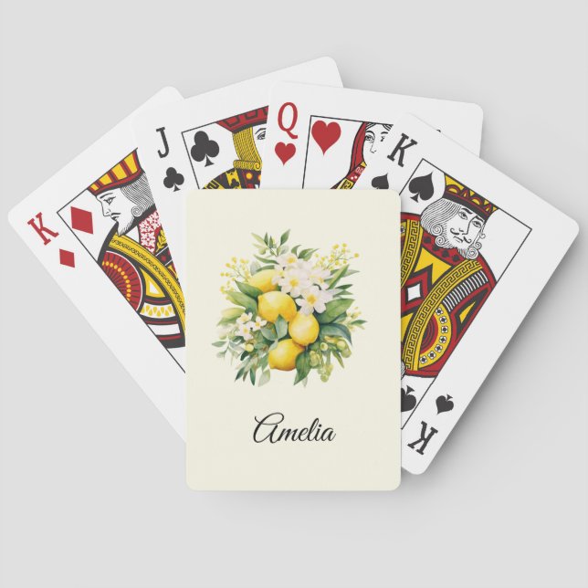 Lemon Bouquet with White Blossoms Poker Cards (Back)