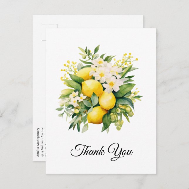 Lemon Bouquet with White Blossoms Thank You Postcard (Front/Back)