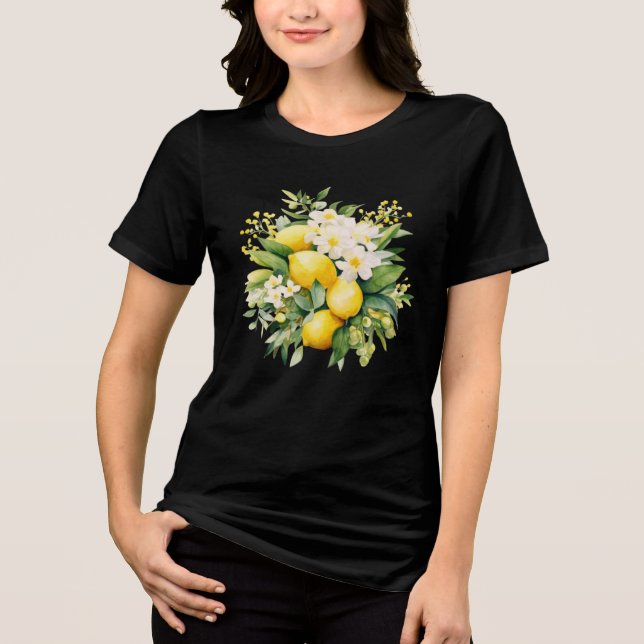 Lemon Bouquet with White Blossoms Tri-Blend Shirt (Front)