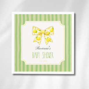 Lemon Bow Citrus Green Striped Baby Shower Napkins