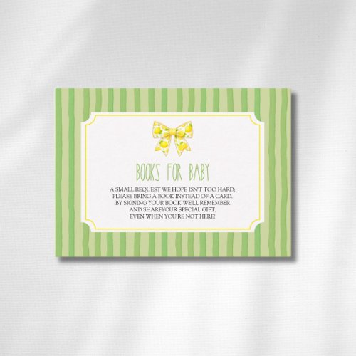 Lemon Bow Citrus Green Striped Books For Baby Enclosure Card