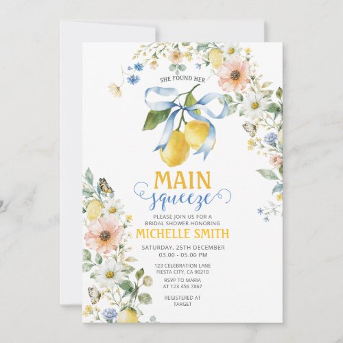 Lemon Bow Main Squeeze Bridal Shower Invitation
