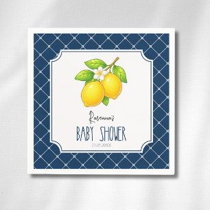 Lemon Bow Navy Blue Diamond Baby Shower Napkins